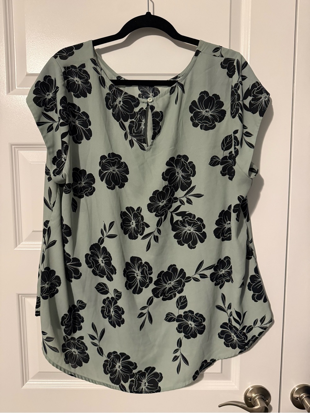 41 Hawthorn Sage Green Floral Keyhole Blouse with Black Print